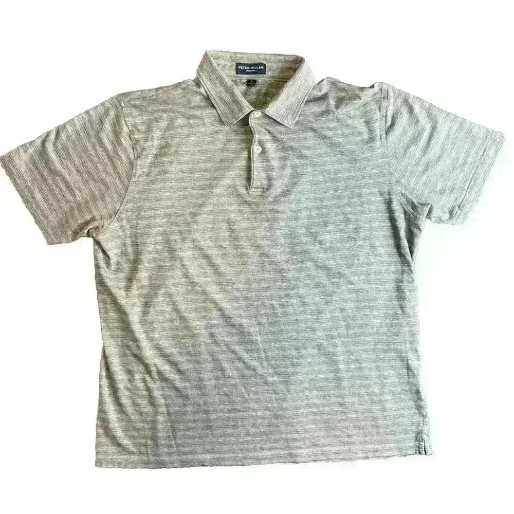 Peter Millar Collection Golf Linen Blend Comfort Polo Shirt Gray Striped Large